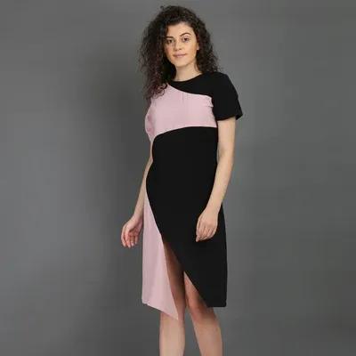 Color Block Asymmetric Sleeve Dress