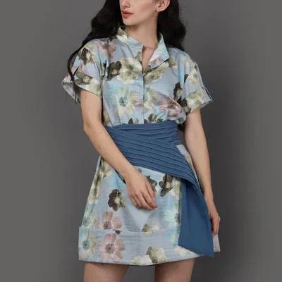 Cotton Dress With Broad Adjustable Belt