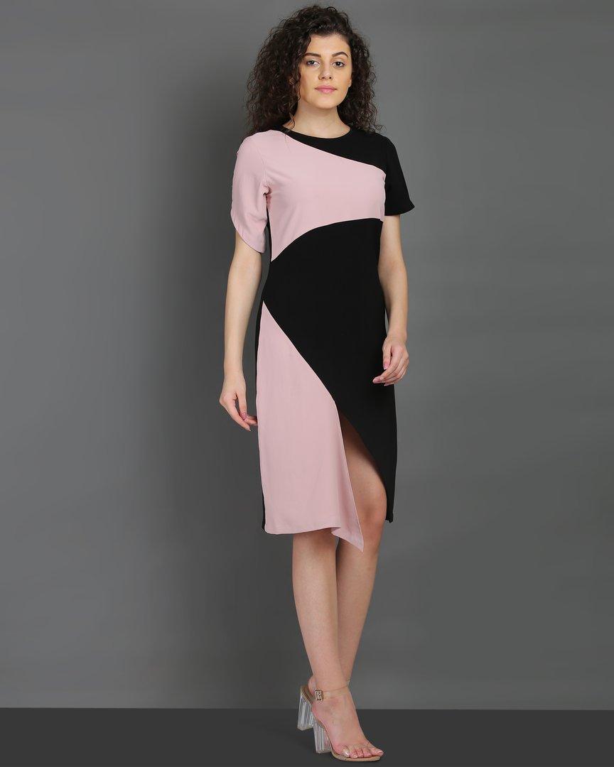 Color Block Asymmetric Sleeve Dress