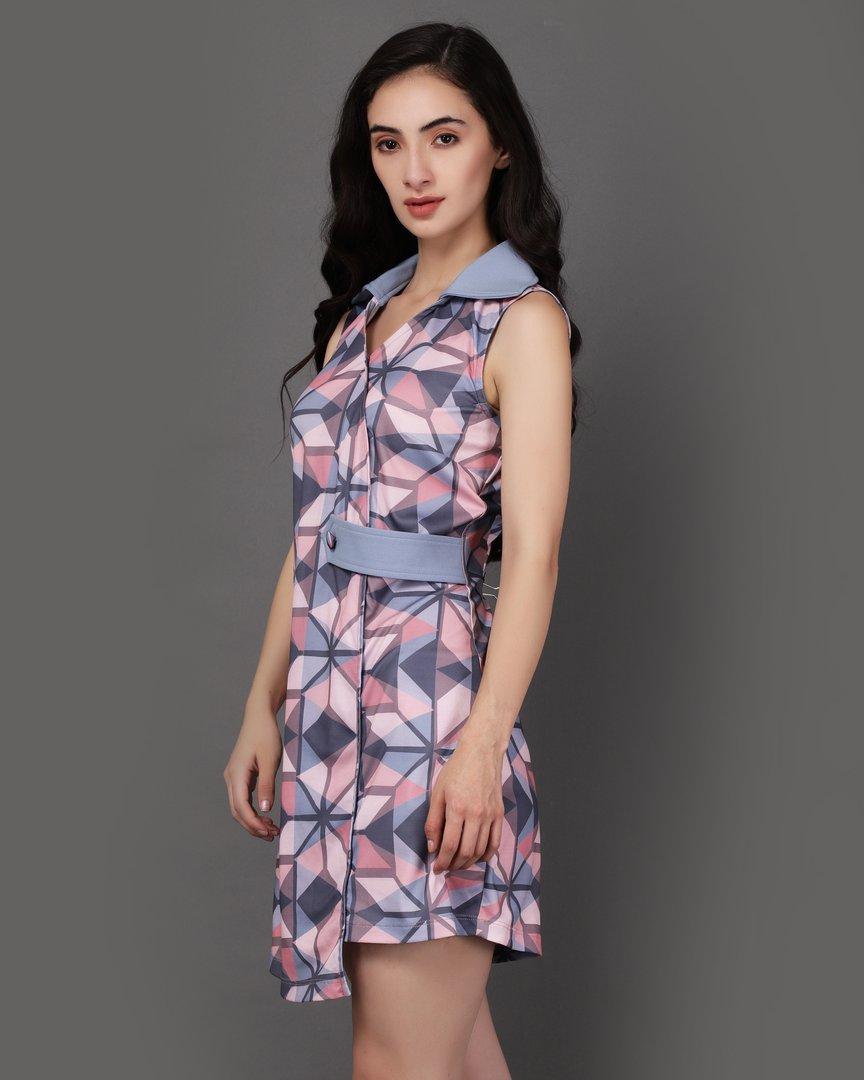 Geometric Print Dress With Hat