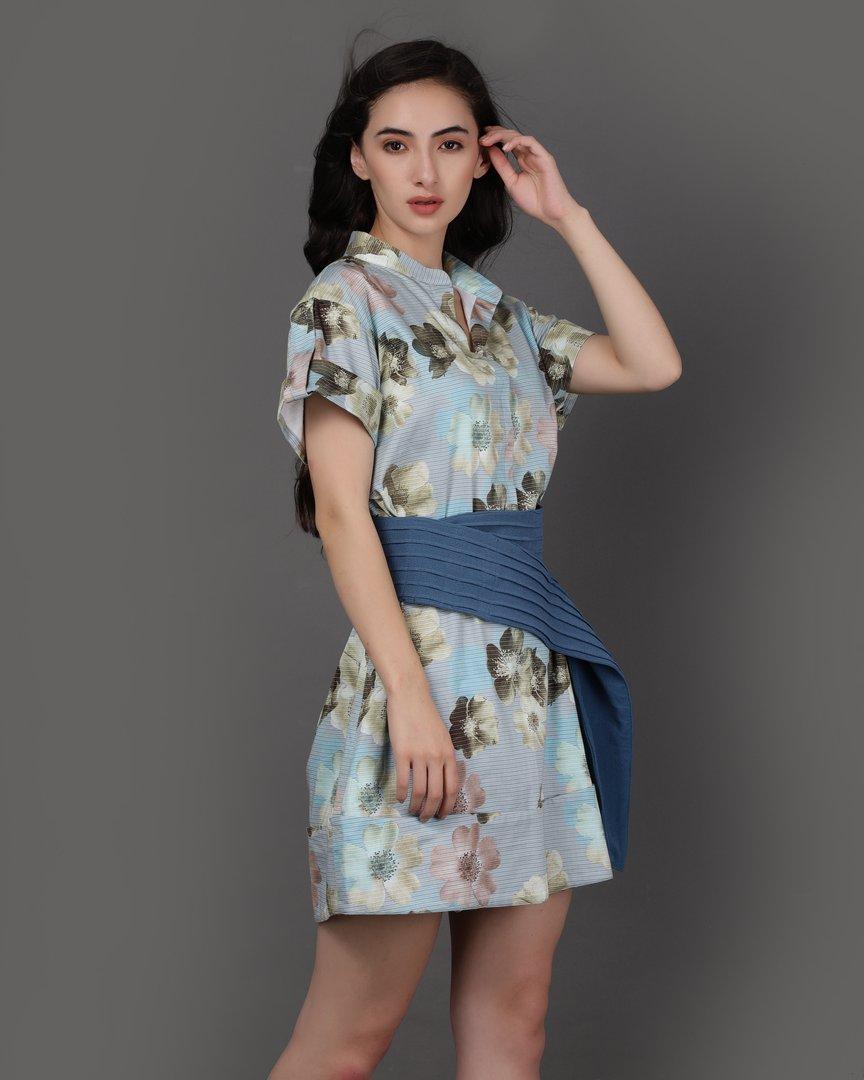 Cotton Dress With Broad Adjustable Belt