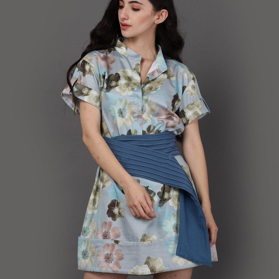 Cotton Dress With Broad Adjustable Belt