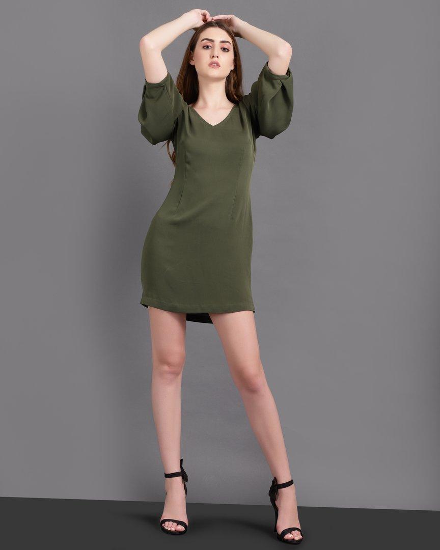 Sage Peasant Sleeve Dress