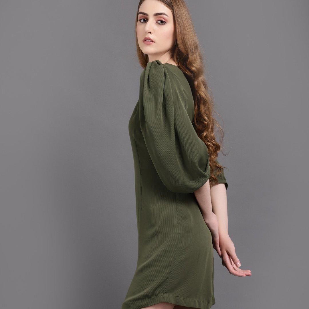 Sage Peasant Sleeve Dress